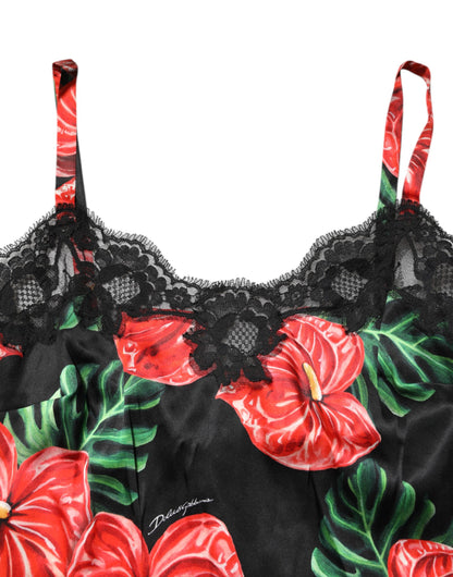 Dolce &amp; Gabbana – Schwarzes Dessous-Unterkleid mit floralem Spitzenbesatz