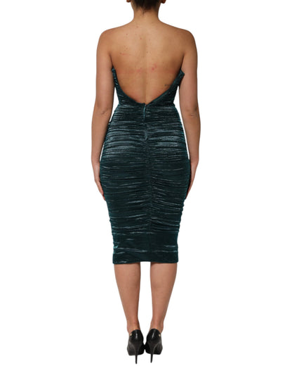 Dolce &amp; Gabbana – Eng anliegendes, trägerloses Kleid aus grünem Seidensatin