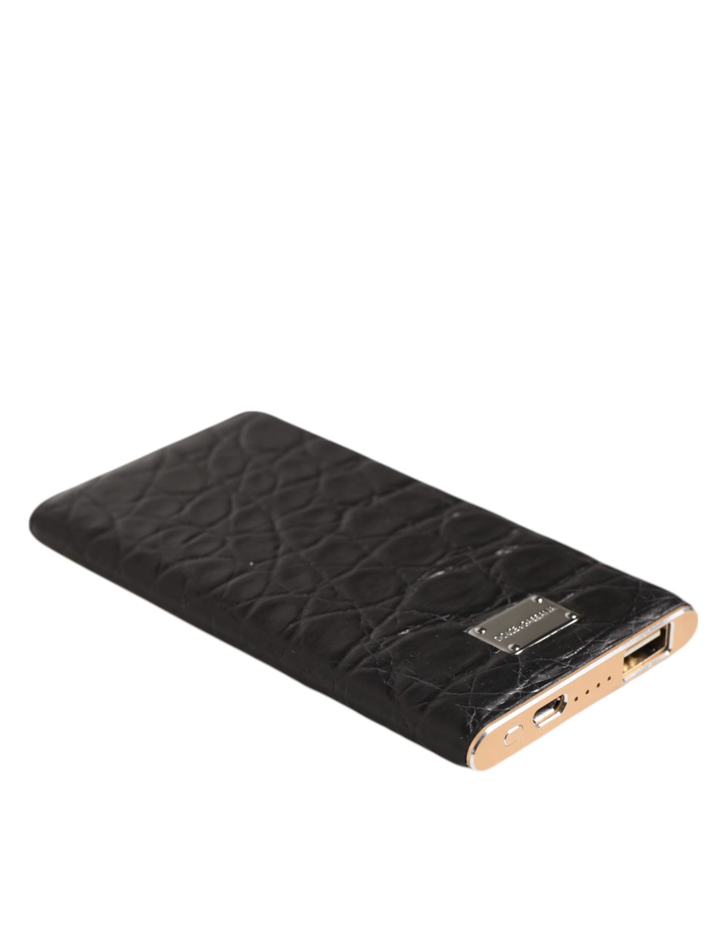 Dolce &amp; Gabbana Schwarzes Leder Exotic Skin 3000mAh Power Bank Ladegerät USB