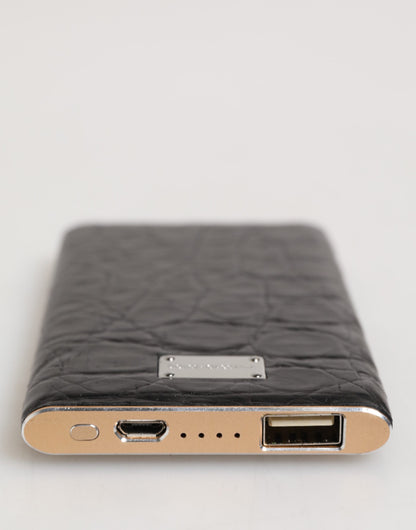 Dolce &amp; Gabbana Schwarzes Leder Exotic Skin 3000mAh Power Bank Ladegerät USB