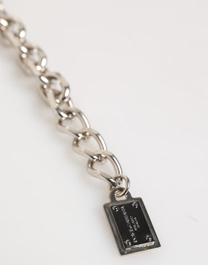 Dolce & Gabbana Silver Chain Brass Beaded Lobster Clasp Logo Men Bracelet