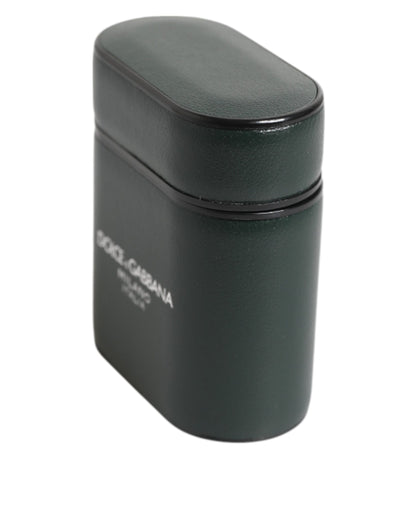 Dolce &amp; Gabbana – Flip-Halter für Herren-Airpods-Hülle aus schwarzem Leder mit Logo-Print