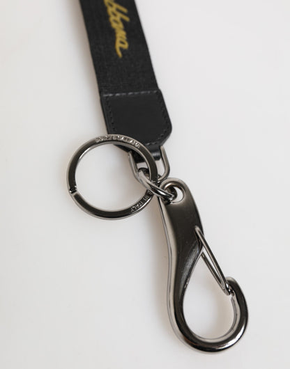 Dolce &amp; Gabbana Schwarz Gelb Polyester DG Logo Silber Schlüsselanhänger Schlüsselanhänger