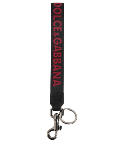Dolce &amp; Gabbana Schwarz Rot DG Logo Polyester Silber Männer Schlüsselanhänger