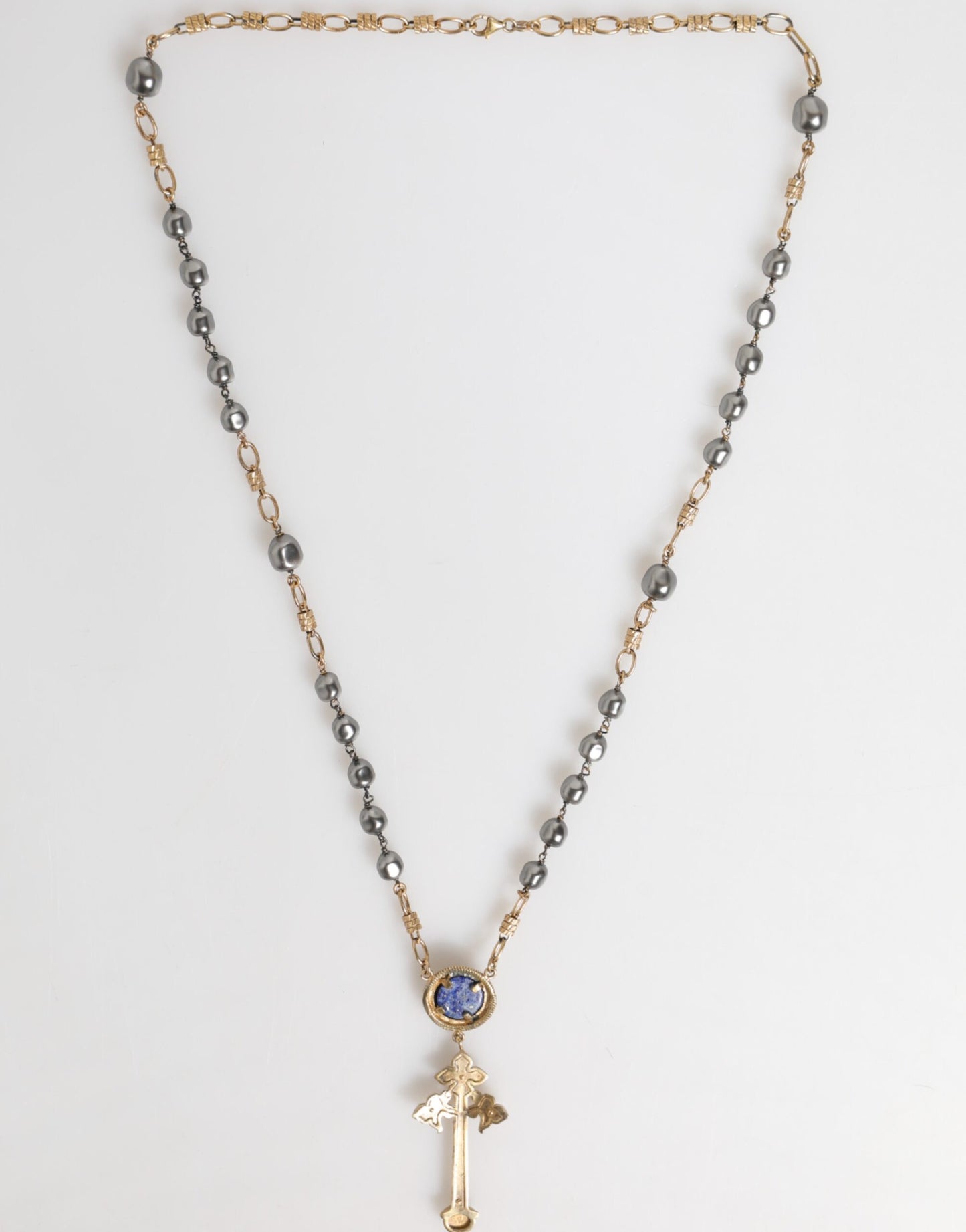 Dolce & Gabbana Gold Tone Beaded Chain Religious Cross Necklace