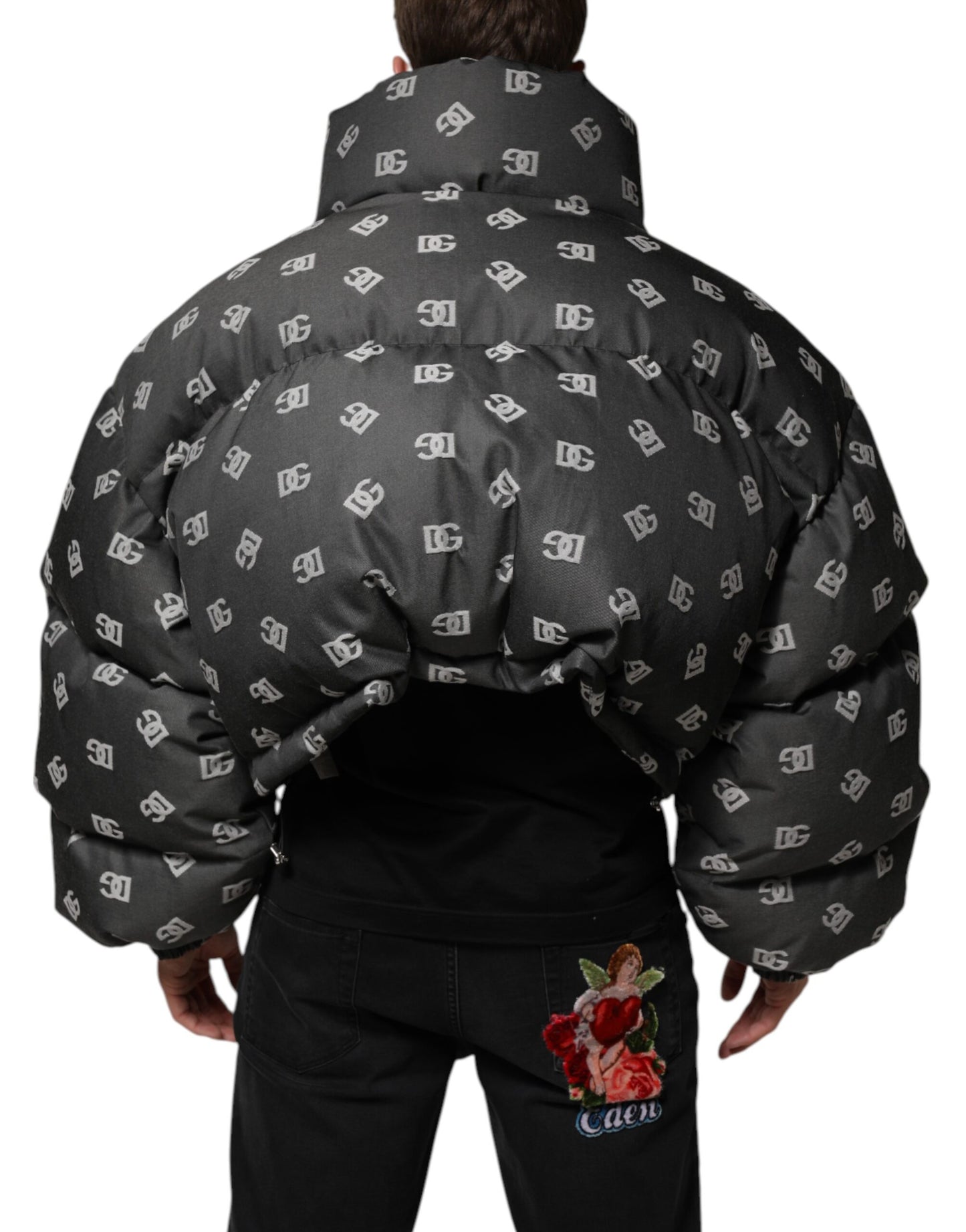 Dolce &amp; Gabbana Schwarze DG-Monogramm-Steppjacke mit durchgehendem Reißverschluss für Herren