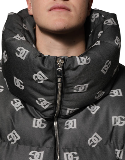 Dolce &amp; Gabbana Schwarze DG-Monogramm-Steppjacke mit durchgehendem Reißverschluss für Herren