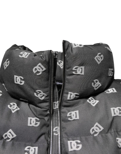 Dolce &amp; Gabbana Schwarze DG-Monogramm-Steppjacke mit durchgehendem Reißverschluss für Herren