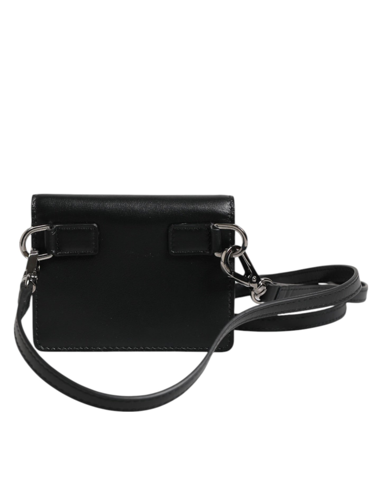 Dolce &amp; Gabbana Schwarzes Leder Bifold Kartenetui Crossbody Herren Borse Tasche