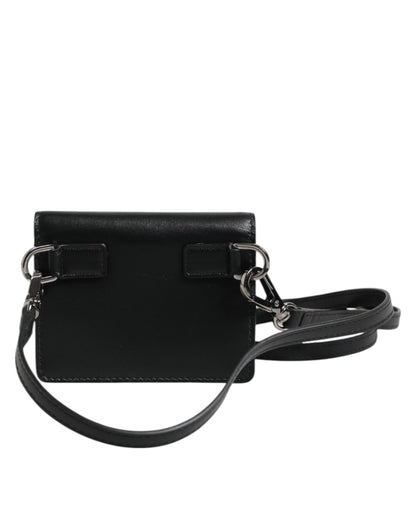 Dolce &amp; Gabbana Schwarzes Leder Bifold Kartenetui Crossbody Herren Borse Tasche