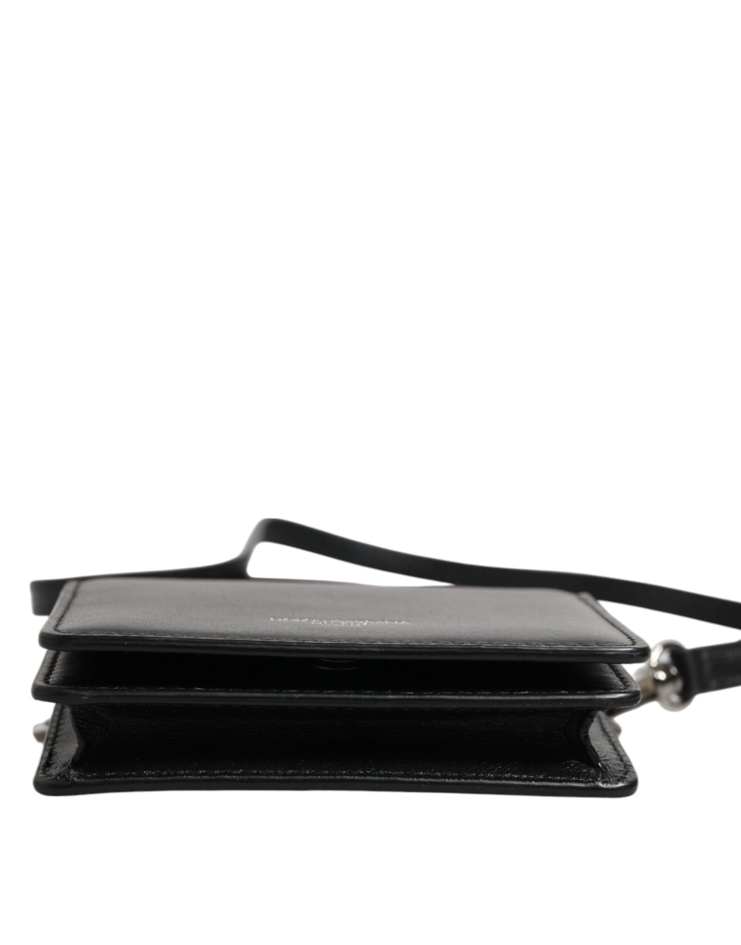 Dolce &amp; Gabbana Schwarzes Leder Bifold Kartenetui Crossbody Herren Borse Tasche