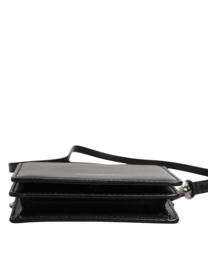 Dolce &amp; Gabbana Schwarzes Leder Bifold Kartenetui Crossbody Herren Borse Tasche