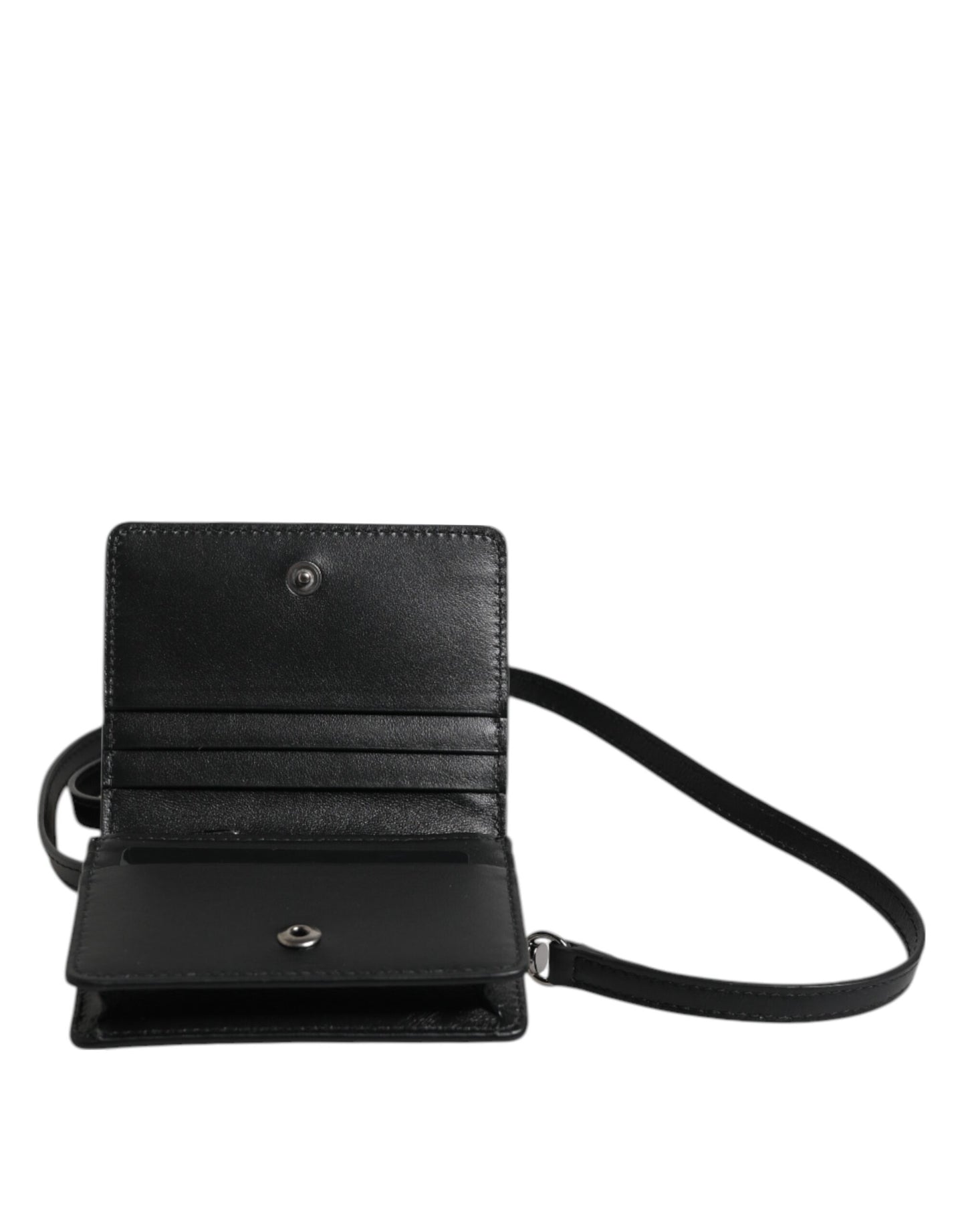 Dolce &amp; Gabbana Schwarzes Leder Bifold Kartenetui Crossbody Herren Borse Tasche