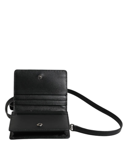 Dolce &amp; Gabbana Schwarzes Leder Bifold Kartenetui Crossbody Herren Borse Tasche