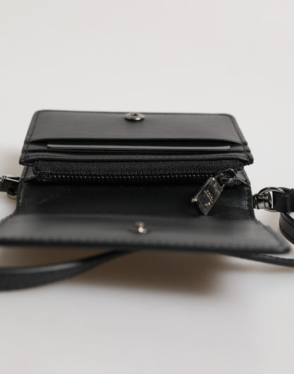 Dolce &amp; Gabbana Schwarzes Leder Bifold Kartenetui Crossbody Herren Borse Tasche