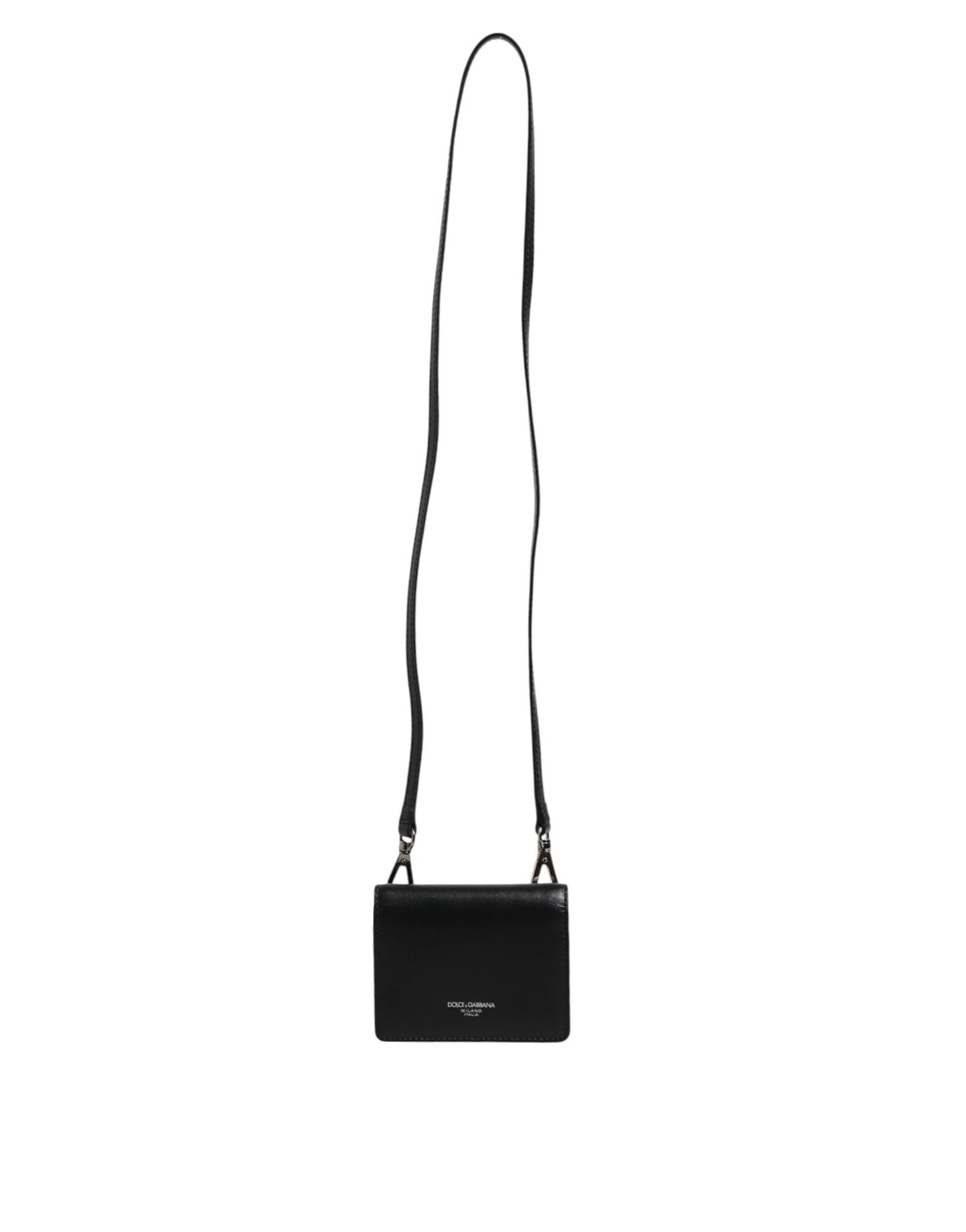 Dolce &amp; Gabbana Schwarzes Leder Bifold Kartenetui Crossbody Herren Borse Tasche