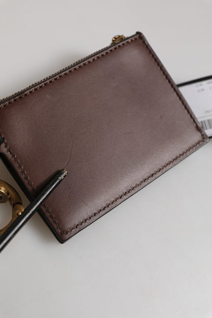 Dolce &amp; Gabbana Braunes Kalbsleder mit Reißverschluss und Logo-Schlüsselanhänger, Münzgeldbörse für Herren