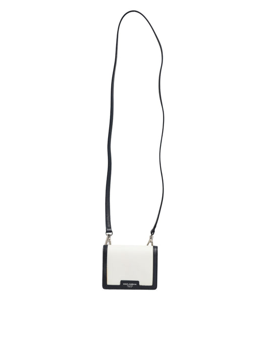 Dolce &amp; Gabbana Beige Schwarz Leder Kartenhalter Crossbody Herren Borse Tasche