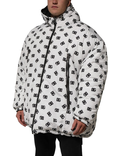 Dolce &amp; Gabbana – Weiße Pufferjacke mit DG-Monogramm und Kapuze