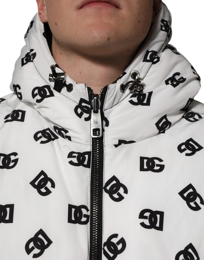 Dolce &amp; Gabbana – Weiße Pufferjacke mit DG-Monogramm und Kapuze