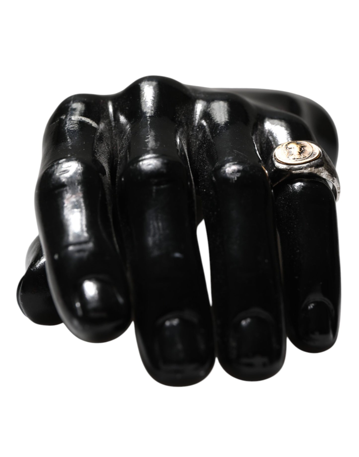 Dolce &amp; Gabbana Silberfarbener, gravierter zweifarbiger Ring aus echtem Messing