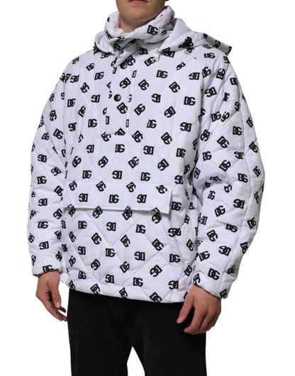 Dolce &amp; Gabbana – Weiße Steppjacke mit DG-Monogramm und Kapuze