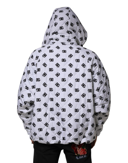 Dolce &amp; Gabbana – Weiße Steppjacke mit DG-Monogramm und Kapuze