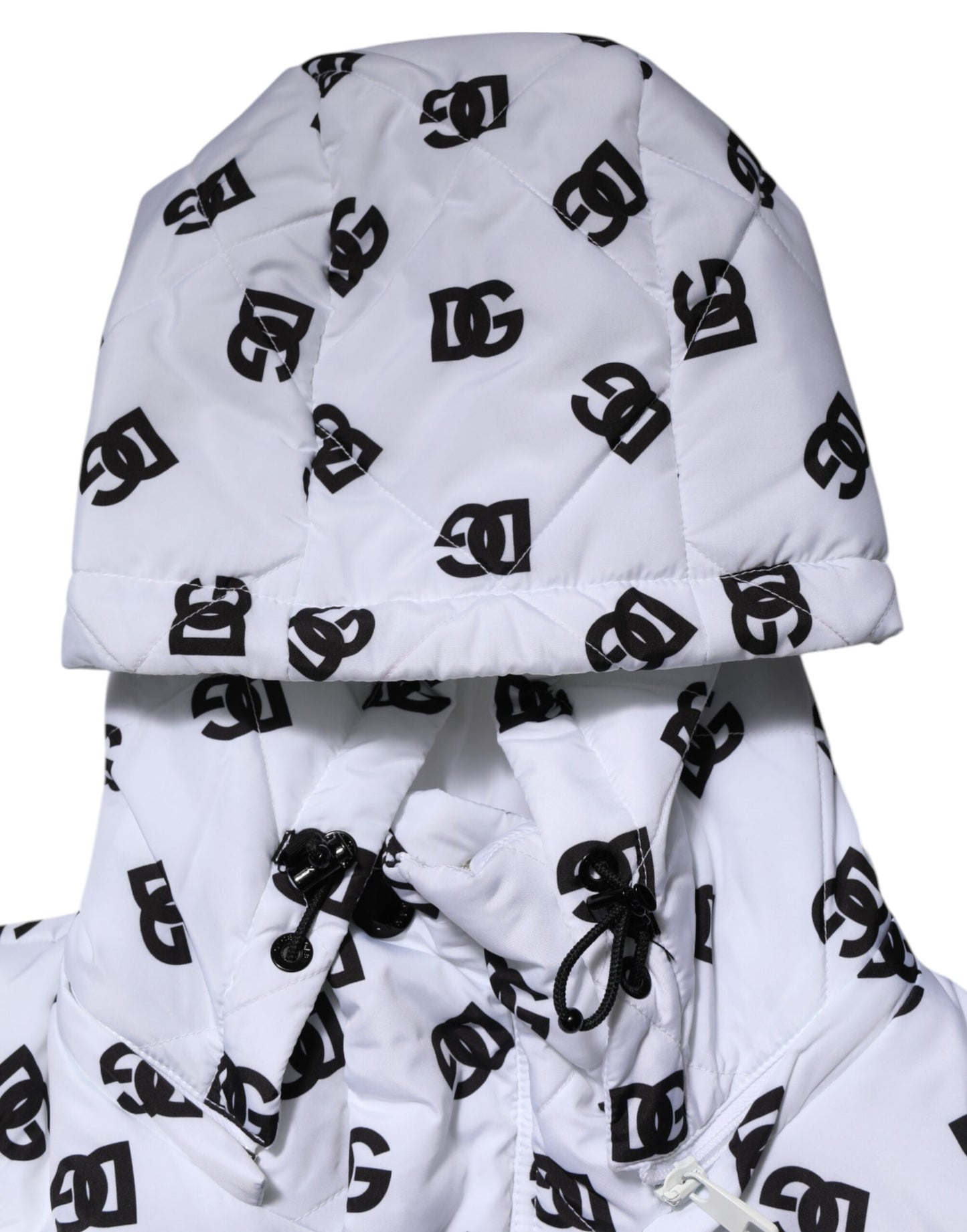 Dolce &amp; Gabbana – Weiße Steppjacke mit DG-Monogramm und Kapuze