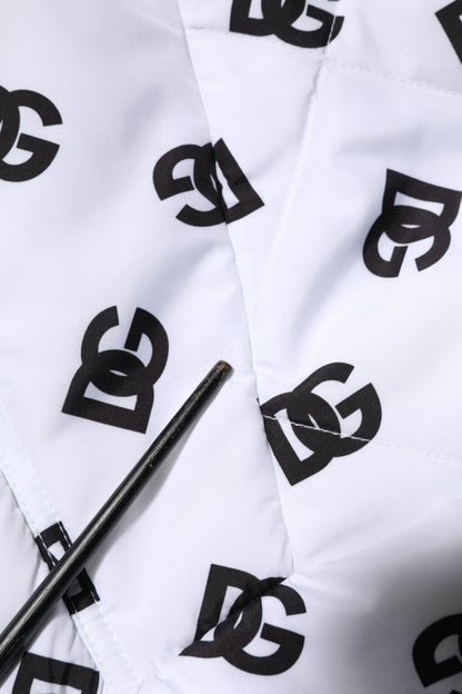 Dolce &amp; Gabbana – Weiße Steppjacke mit DG-Monogramm und Kapuze