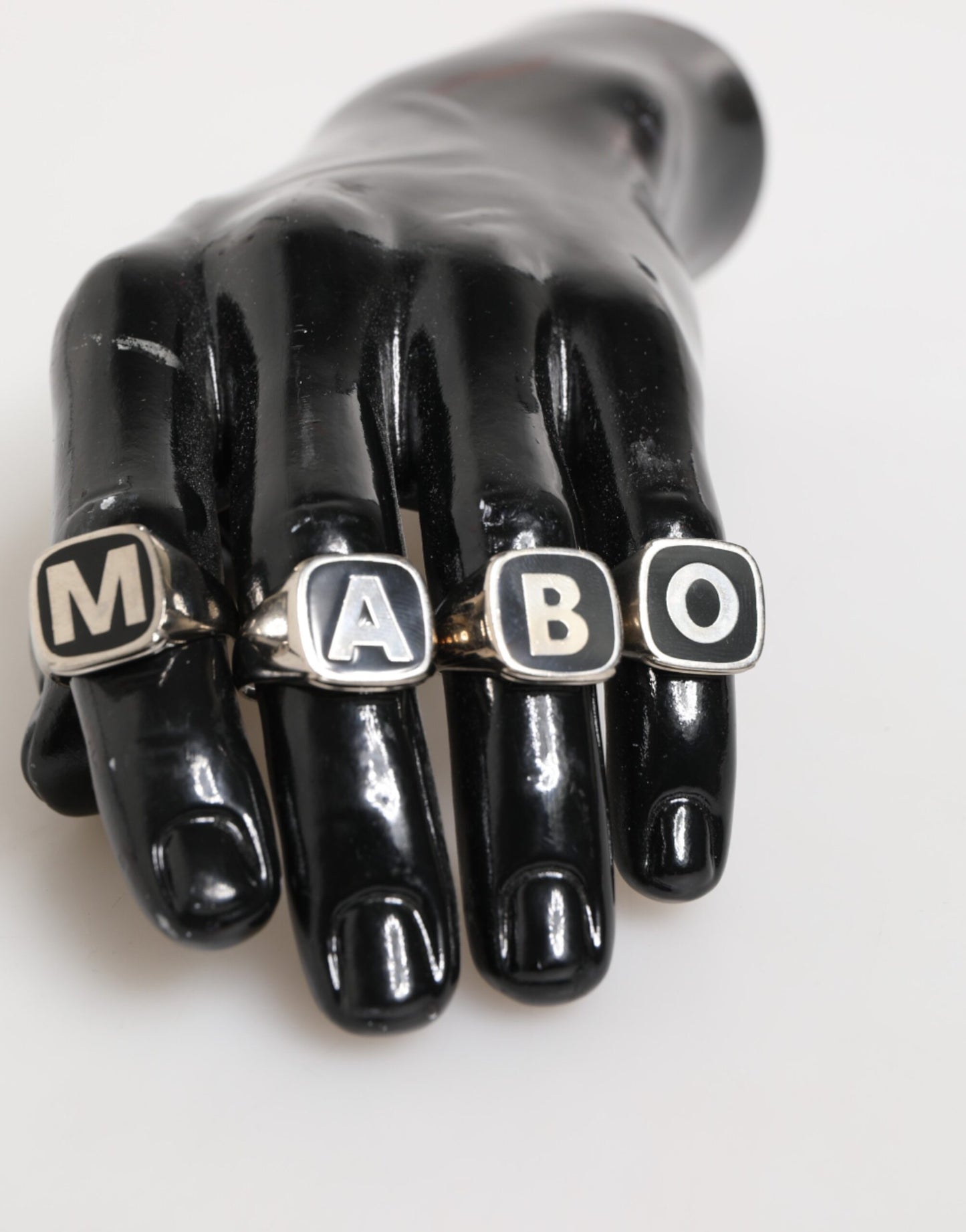 Dolce &amp; Gabbana – Silberfarbenes Messing-Schriftzug-Set, 5-teilig, verstellbarer Ring