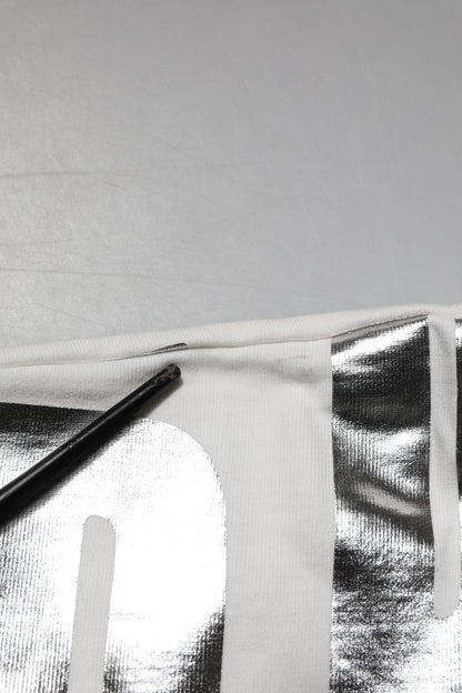 Dolce &amp; Gabbana – Weißes Baumwoll-T-Shirt mit Rundhalsausschnitt und Metallic-Print