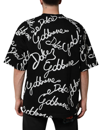 Dolce &amp; Gabbana – Schwarzes Baumwoll-T-Shirt mit Rundhalsausschnitt und Logo-Print