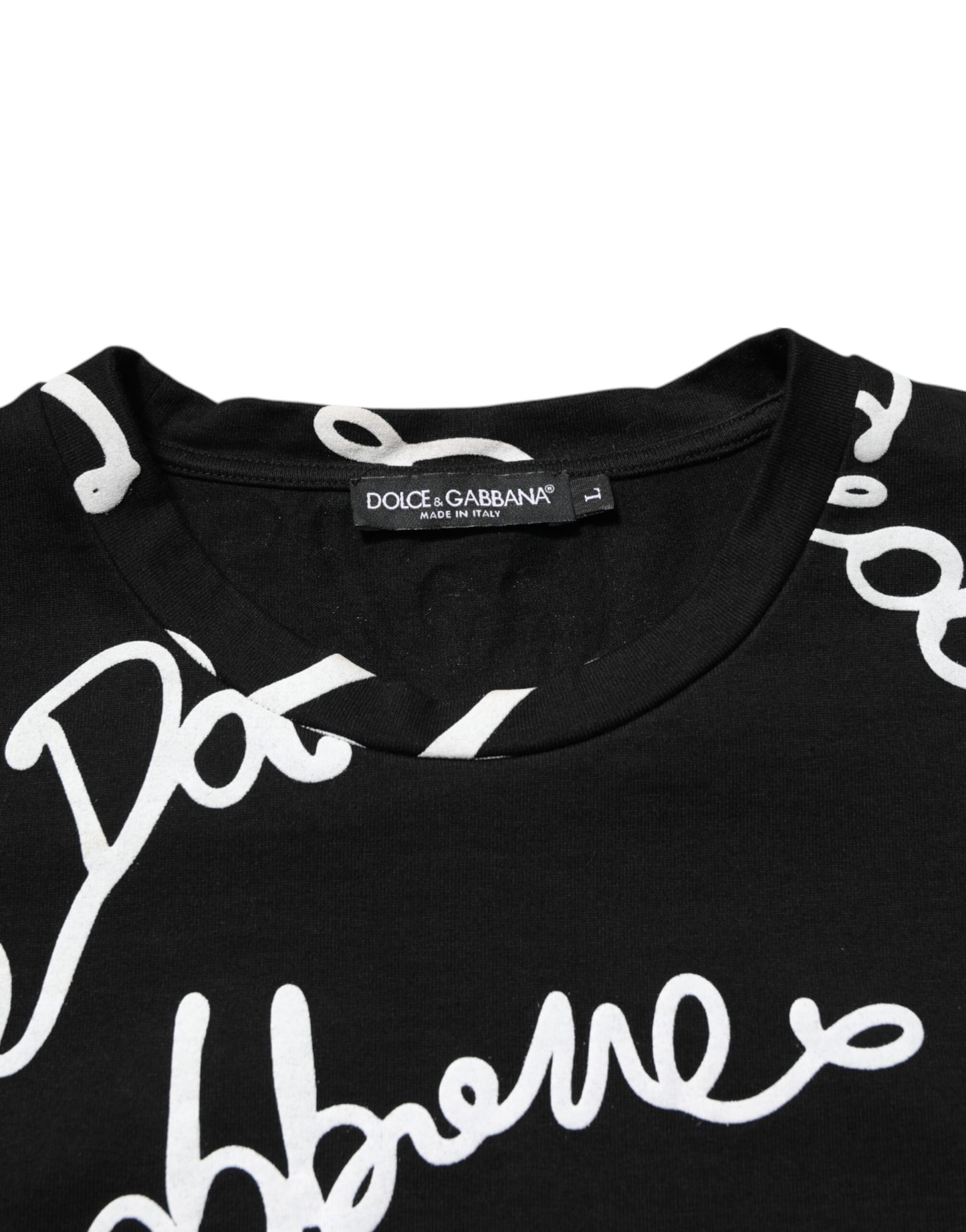 Dolce &amp; Gabbana – Schwarzes Baumwoll-T-Shirt mit Rundhalsausschnitt und Logo-Print