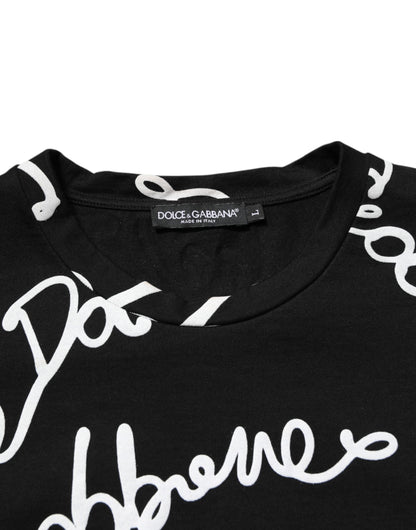 Dolce &amp; Gabbana – Schwarzes Baumwoll-T-Shirt mit Rundhalsausschnitt und Logo-Print