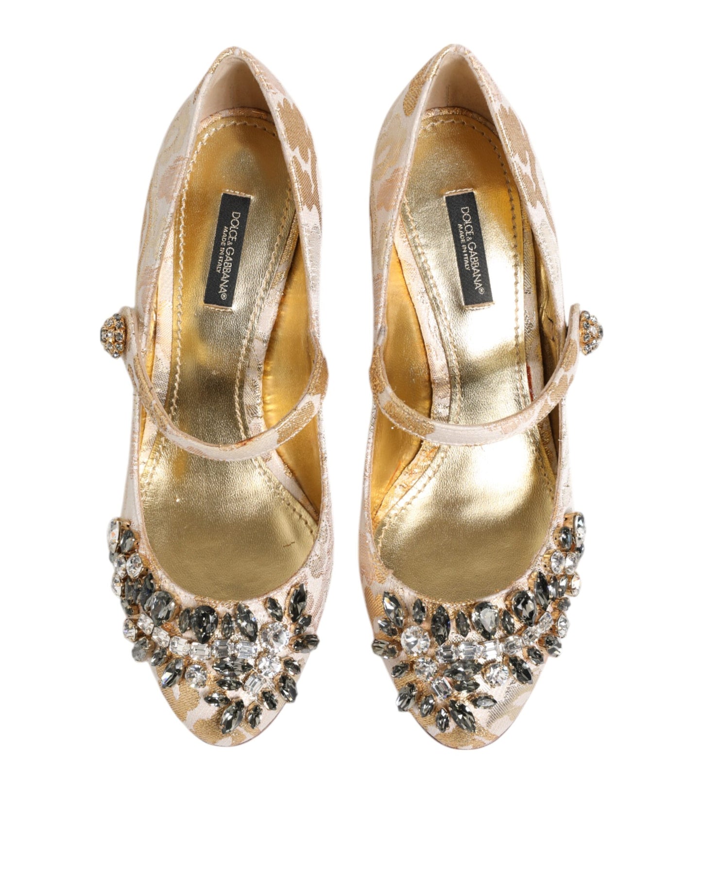Dolce &amp; Gabbana – Mary Janes-Pumps mit goldenem Jacquard-Kristall