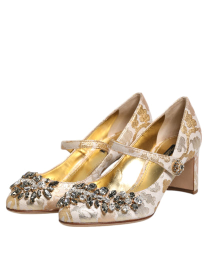 Dolce &amp; Gabbana – Mary Janes-Pumps mit goldenem Jacquard-Kristall