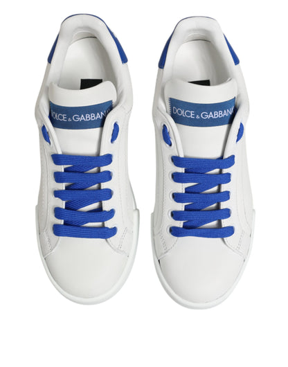 Dolce &amp; Gabbana Weiß Blau Leder Low Top Sneakers Schuhe