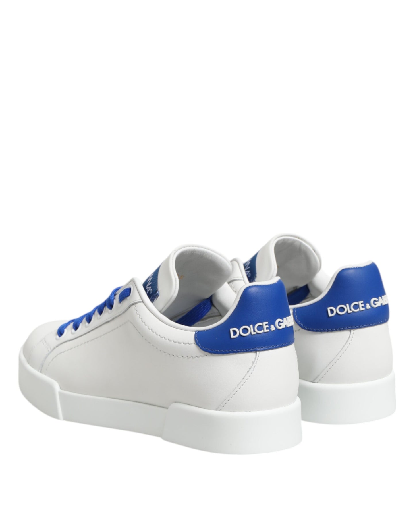 Dolce &amp; Gabbana Weiß Blau Leder Low Top Sneakers Schuhe