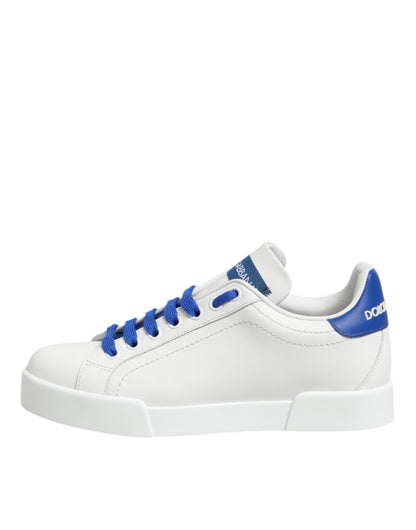 Dolce &amp; Gabbana Weiß Blau Leder Low Top Sneakers Schuhe
