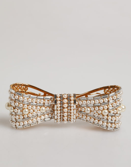 Dolce &amp; Gabbana – Brosche aus goldfarbenem Messing mit Schleife und Kristall-Kunstperlenverzierung