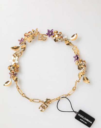 Dolce &amp; Gabbana – Modeschmuck-Halskette mit floralem Logodetail aus goldenem Messing