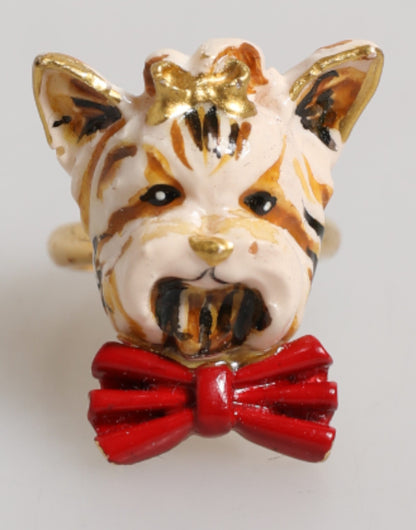 Dolce &amp; Gabbana Gold Messing Harz Beige Hund Haustier Accessoire Ring