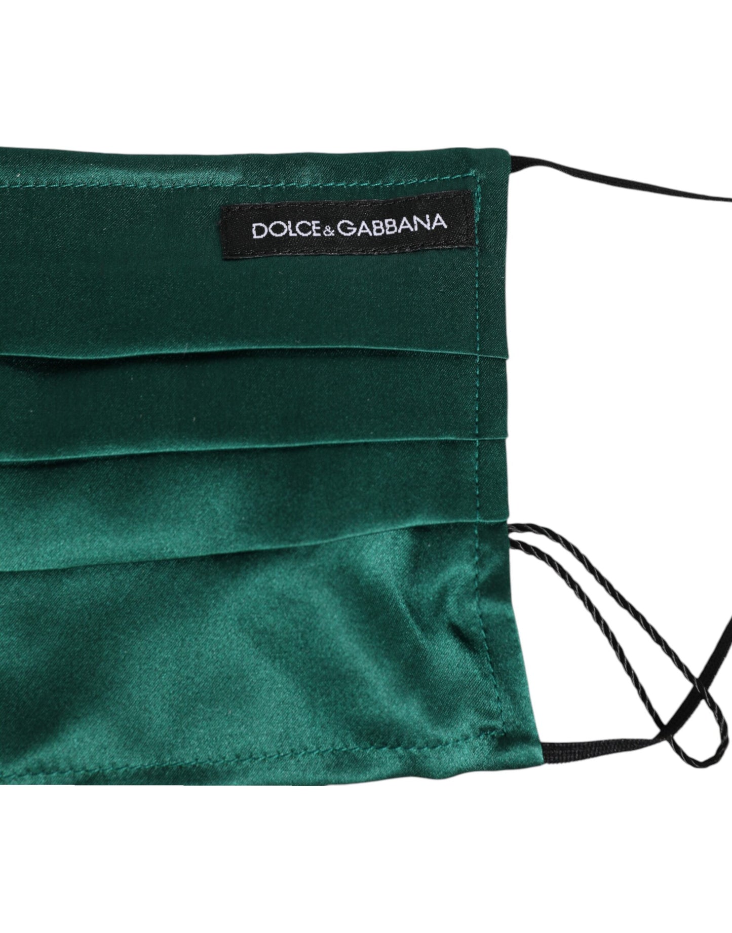 Dolce &amp; Gabbana – Grüne Gesichtsmaske aus plissierter Seide mit elastischem Ohrschlaufenband