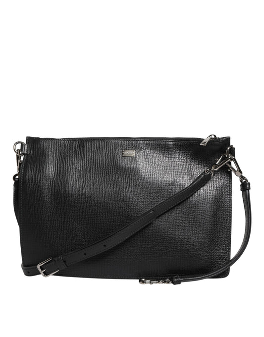 Dolce &amp; Gabbana Schultertasche aus schwarzem Palmellato-Leder mit Logoplakette