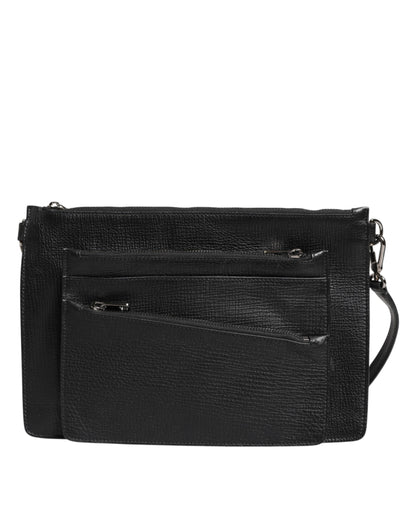 Dolce &amp; Gabbana Schultertasche aus schwarzem Palmellato-Leder mit Logoplakette