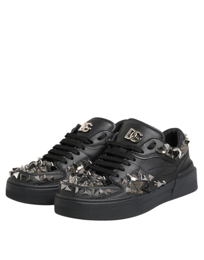 Dolce &amp; Gabbana – Niedrige Sneakers aus schwarzem Leder mit Nieten