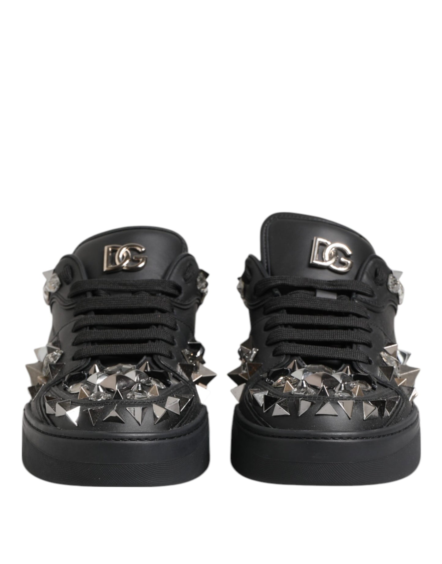 Dolce & Gabbana Black Leather Studded Low Top Sneakers Shoes