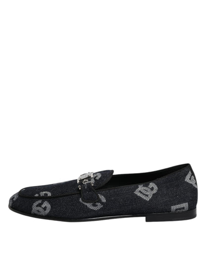 Dolce &amp; Gabbana – Blaue Baumwoll-Loafer mit Logo, formelle Abendschuhe