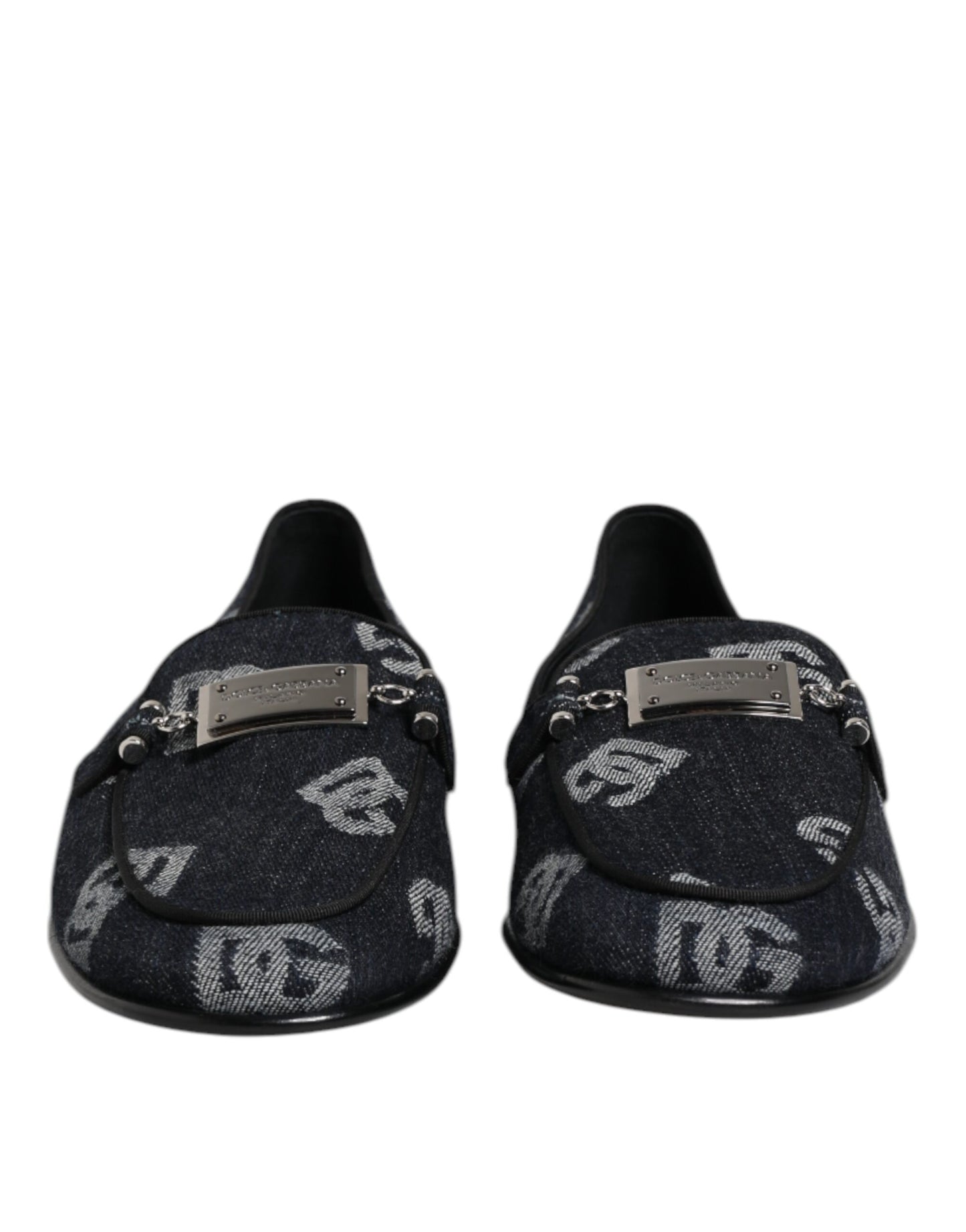 Dolce &amp; Gabbana – Blaue Baumwoll-Loafer mit Logo, formelle Abendschuhe