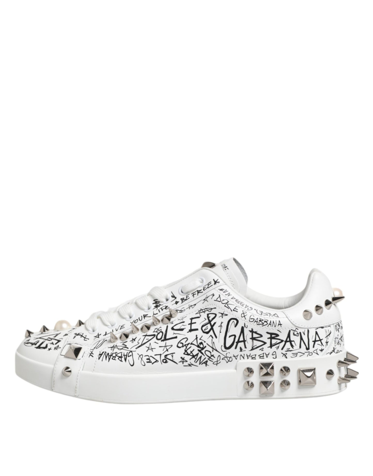 Dolce &amp; Gabbana Weiße Portofino-Sneakers mit Nieten für Herren
